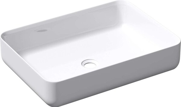 Doporro Lavabo da Appoggio Rettangolare 55x40x13 cm in Marmo Resina Bianco, Lavandino Bagno senza Foro Rubinetto Colossum812