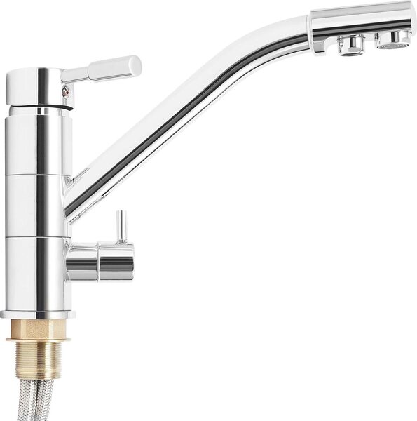 Rubinetto con filtro per l'acqua 3 in 1 - Rubinetto da cucina a tre vie - Orientabile a 360° - Acqua calda e fredda - Attacco RO - G3/8 - Acciaio inossidabile - Argento