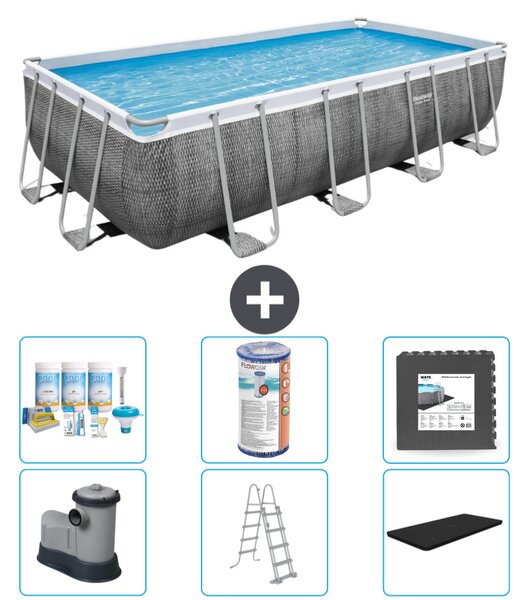 Piscina rettangolare Power Steel Bestway - stampa rattan - 549 x 274 x 122 - inclusa pompa - scaletta - copertura pacchetto manutenzione - filtro - pavimento in piastrelle