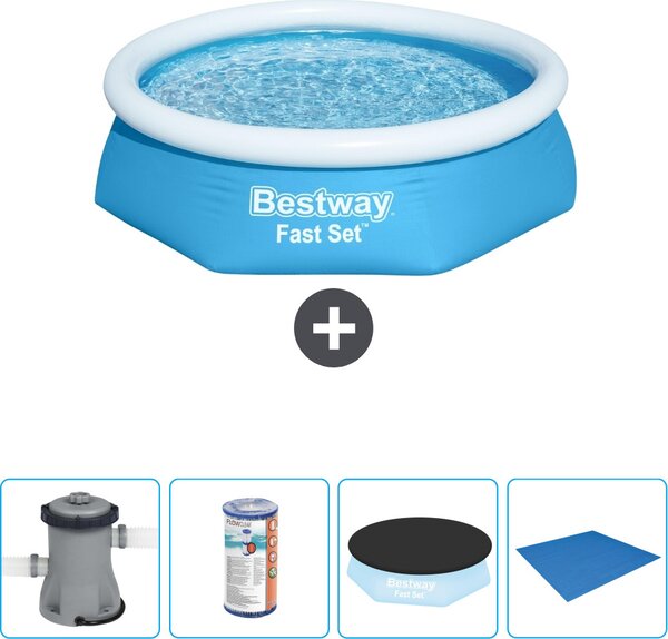 Piscina gonfiabile rotonda Bestway ad ambientazione rapida - 244 x 61 cm - blu - inclusa pompa - filtro - copertura - telo di fondo