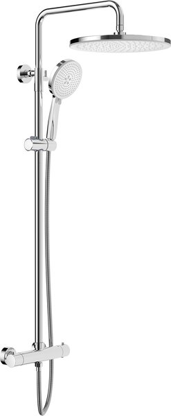 Sistema doccia Rainsworth con termostato, doccia a pioggia rotonda in ABS da 30 cm, soffione a 3 modalità di getto, set doccia 92-126 cm, cromo