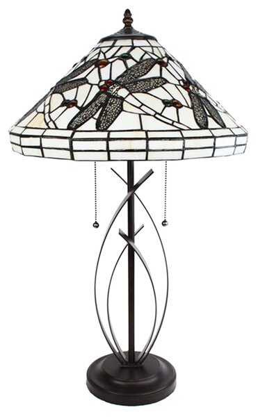 Clayre & Eef Lampada da tavolo Tiffany Ø 41x69 cm Beige Nero Vetro Libellula