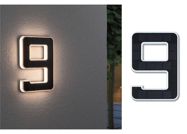 Paulmann lampada LED solare numero civico 9 Solar-Hausnummer, Nero, Plastica, Moderno, Applique da esterni