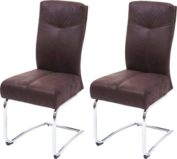 Set di 2 sedie per sala da pranzo MCW-G56, sedia da cucina a sbalzo, tessuto effetto scamosciato ~ marrone