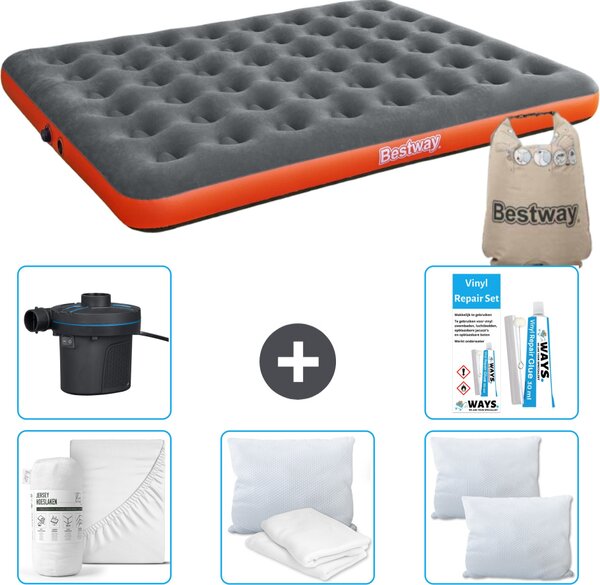 Materasso gonfiabile Bestway - 2 persone - 152 x 203 x 22 cm - grigio/arancio - accessori inclusi