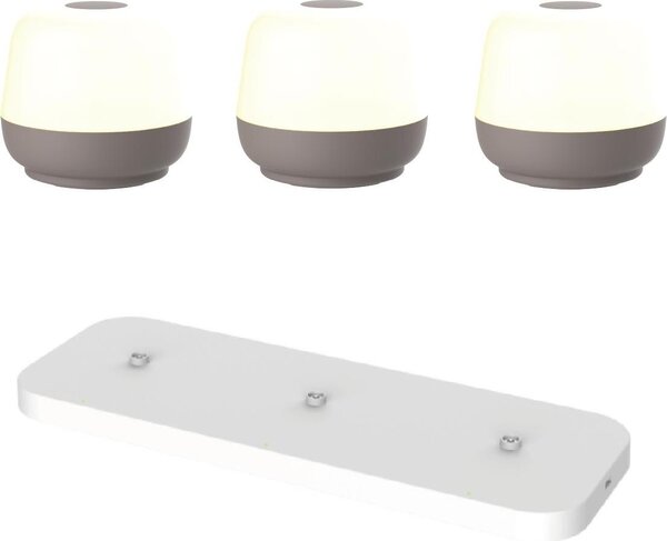 Lampada da tavolo Naxos - set di 3 - taupe + stazione di ricarica bianca - H8 x Ø9