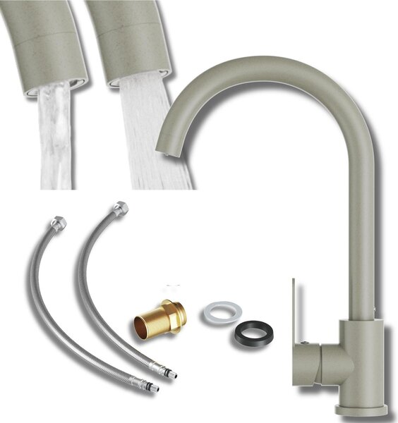 Granitan | PRESTIGE PLUS - Rubinetto da cucina - Bocca flessibile - Orientabile a 360° - Beige - Acciaio inossidabile