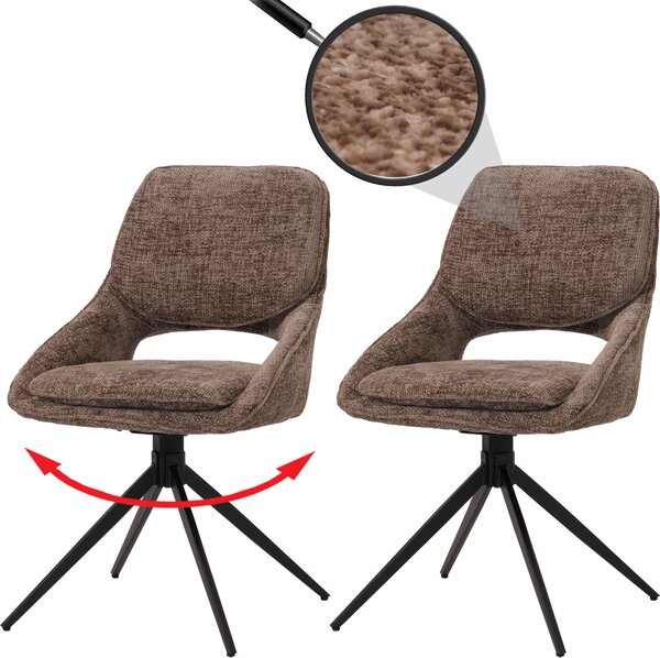 Set di 2 sedie per sala da pranzo HWC-N73, sedia da cucina, girevole a ritorno automatico, tessuto/ceniglia (490g/m²) Oeko-Tex ~ marrone