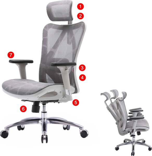 Sedia da ufficio HWC-J87, sedia da scrivania, bracciolo regolabile ergonomicamente, portata 150 kg ~ rivestimento grigio, struttura bianca
