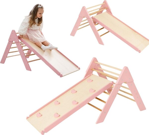 Triangolo di arrampicata, struttura di arrampicata in legno per bambini Triangolo di germoglio, scivolo per bambini | rosa