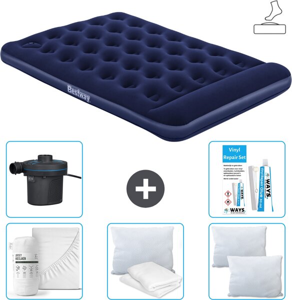 Materasso gonfiabile Bestway - Letto alla francese - 137 x 191 x 28 cm - Blu - Accessori inclusi