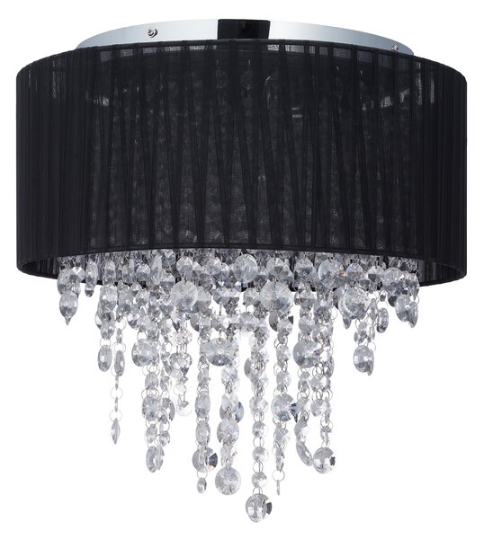 Relaxdays Lampada da soffitto in cristallo, paralume in organza, attacco G9, lampada da soffitto a 5 luci, 39x40 cm, nero/argento