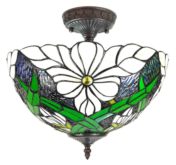 Clayre & Eef Lampada da soffitto Tiffany Ø 36x35 cm Bianco Verde Poliestere