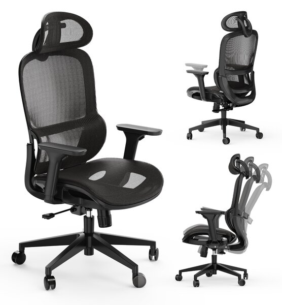 SENSE7 Neyo Sedia da ufficio ergonomica Sedia da scrivania Nera Interamente in rete Braccioli 3D Poggiatesta Meccanismo sincronizzato Ufficio domestico Poltrona direzionale 140 kg