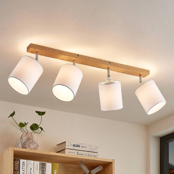 Faretto da soffitto Lindby Imarin, 81 cm, bianco, a 4 luci, legno Imarin Lindby, dimmerabile, Legno chiaro, Soggiorno / Sala da pranzo, Legno, Scandinavo, Faretto
