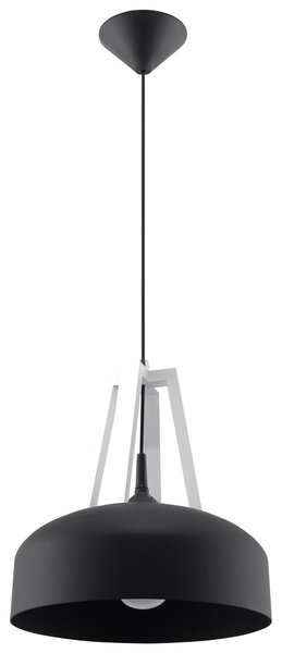 Lampada a sospensione CASCO bianco/nero 1xE27 15W acciaio/legno 85x30x30cm Sollux Lighting