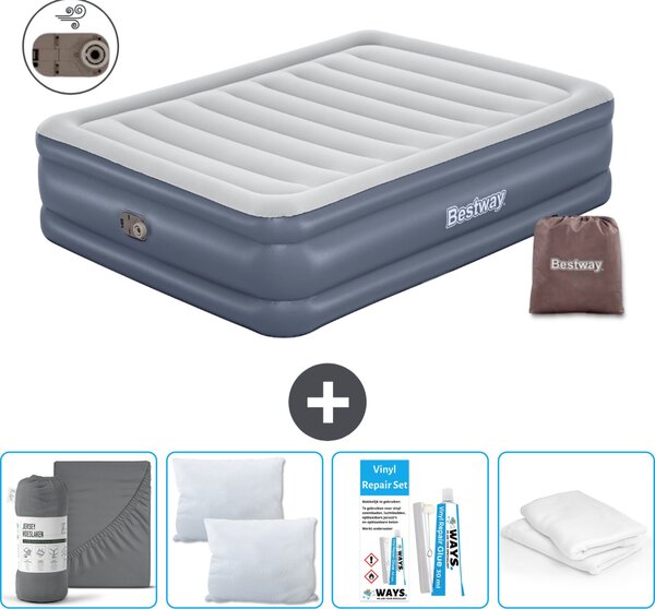 Materasso gonfiabile Bestway - 2 persone - 152 x 203 x 51 cm - Grigio - Accessori inclusi
