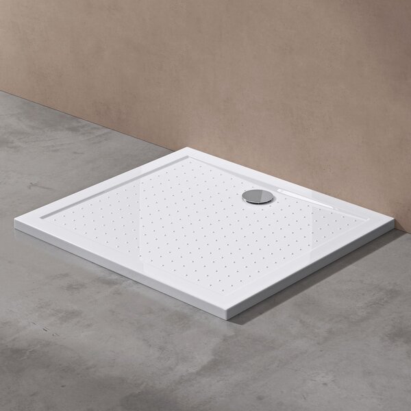 Doporro Piatto Doccia Antiscivolo con Piletta 70x90x4cm, Piatto Doccia Lucia02AR in Acrilico incl. Piletta di Scarico (AL01), Forma: Rettangolare, Bianco