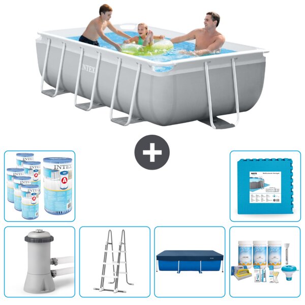 Piscina Intex con struttura a prisma rettangolare - 300 x 175 x 80 cm - grigio - inclusa pompa - copertura a scaletta - pacchetto manutenzione - filtro - piastrelle per il pavimento