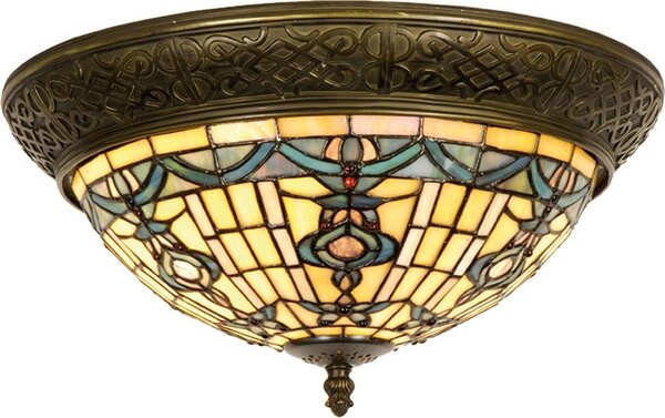 Clayre & Eef Lampada da soffitto Tiffany Ø 38x19 cm Vetro blu beige