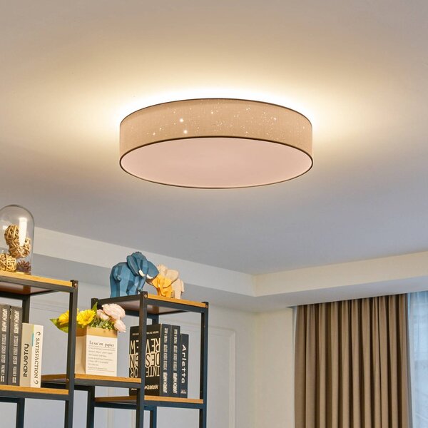 Plafoniera a LED Ellamina Lindby, dimmerabile, Bianco / Opale, Soggiorno / Sala da pranzo, Tessuto / Stoffa / Seta, Moderno, Plafoniera LED