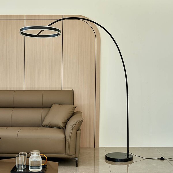 Lampada ad arco Yekta Lucande, dimmerabile, Nero, Soggiorno / Sala da pranzo, Metallo, Design, Lampada da terra
