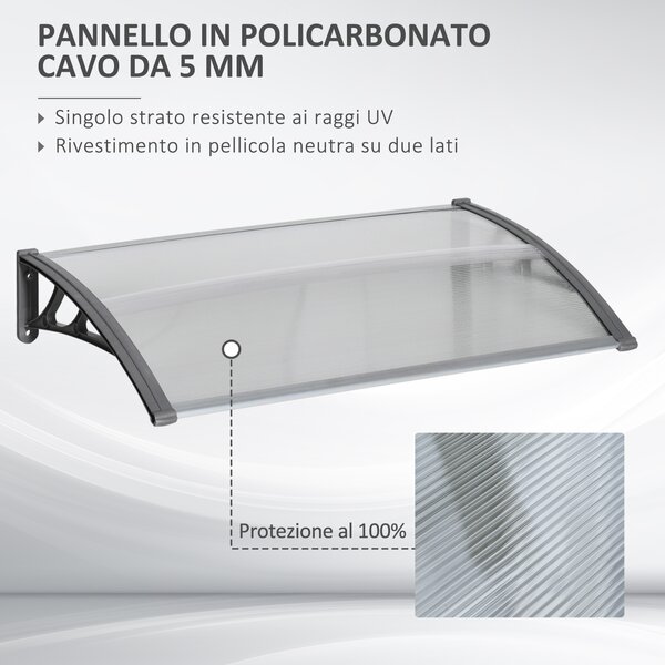 Outsunny Tettoia Moderna in Policarbonato, Alluminio e PP per Balconi, Finestre e Porte, 110x60x18 cm|Aosom