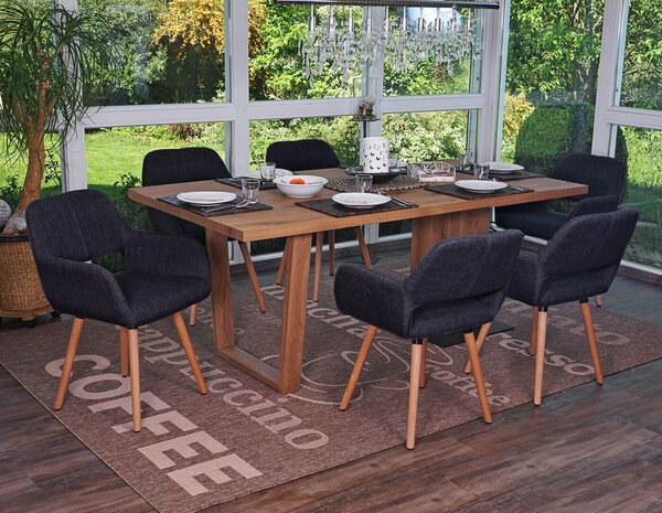 Set di 6 sedie per sala da pranzo HWC-A50 II, sedia da cucina, design retrò anni '50 ~ tessuto, grigio scuro, gambe chiare