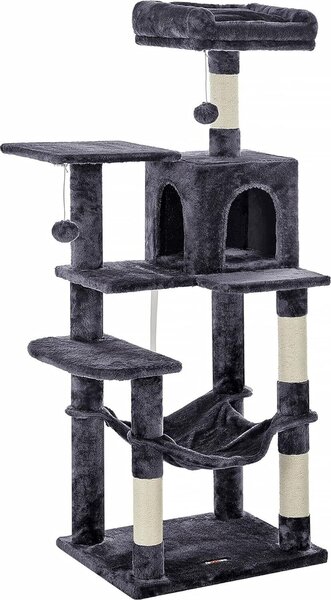 FEANDREA tiragraffi, tiragraffi con amaca, 143 cm, tiragraffi grigio fumo
