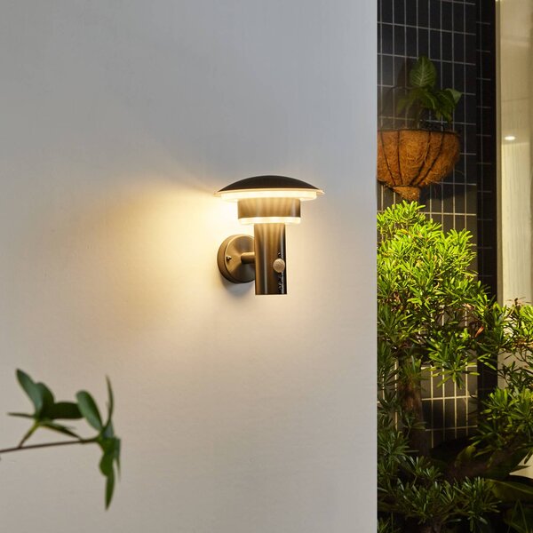 Lindby applique da esterni LED Lillie, sensore, altezza 19 cm LILLIE, Alluminio / Grigio / Zincato, Acciaio Inox, Moderno
