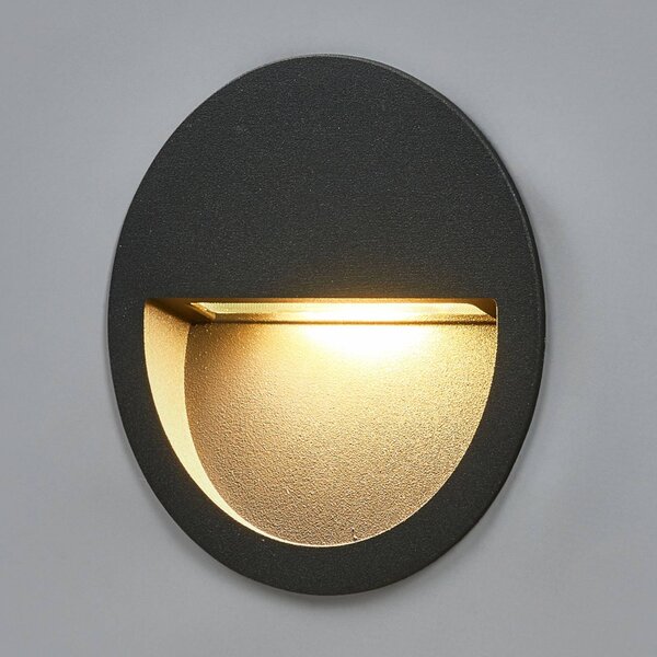 Lucande applique a LED da incasso Loya, Ø 11,5 cm, grigio, IP54 Loya, Nero, Alluminio, Moderno, Applique da esterni