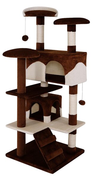 Tiragraffi per gatti lionto, albero tiragraffi e giochi da 130 cm con 2 grotte, scale, 3 aree di riposo e tronchi in sisal, marrone/beige
