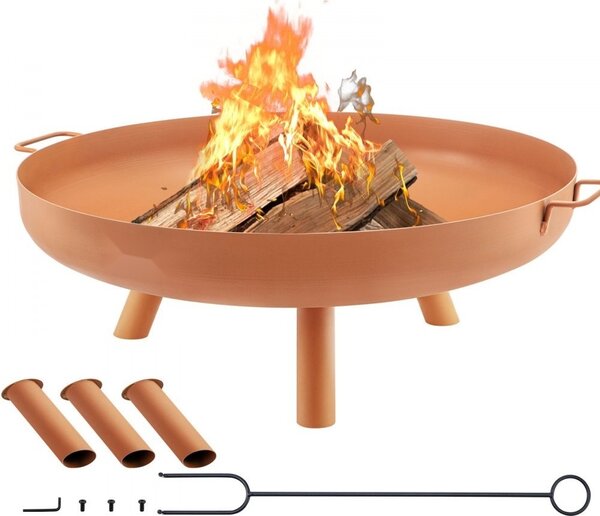 Ciotola per il fuoco 77 cm di diametro, 15 cm di profondità - cesto per il fuoco 28 cm di altezza Acciaio al carbonio - cesto per il fuoco da giardino con gambe di supporto - barbecue, riscaldamento, terrazza, falò