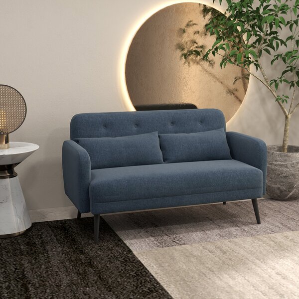 HOMCOM Divano 2 Posti con Rivestimento in Tessuto e 2 Cuscini, 135x74x82cm Blu Scuro|Aosom