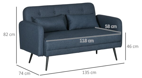 HOMCOM Divano 2 Posti con Rivestimento in Tessuto e 2 Cuscini, 135x74x82cm Blu Scuro|Aosom