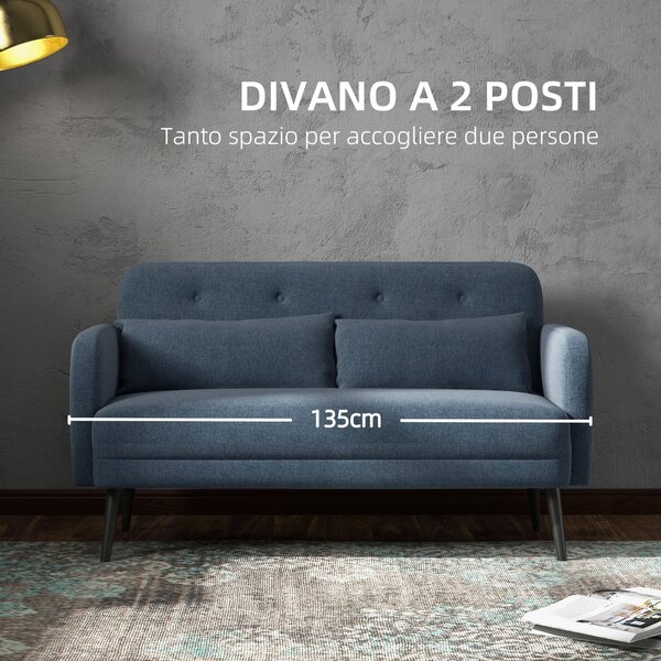 HOMCOM Divano 2 Posti con Rivestimento in Tessuto e 2 Cuscini, 135x74x82cm Blu Scuro|Aosom