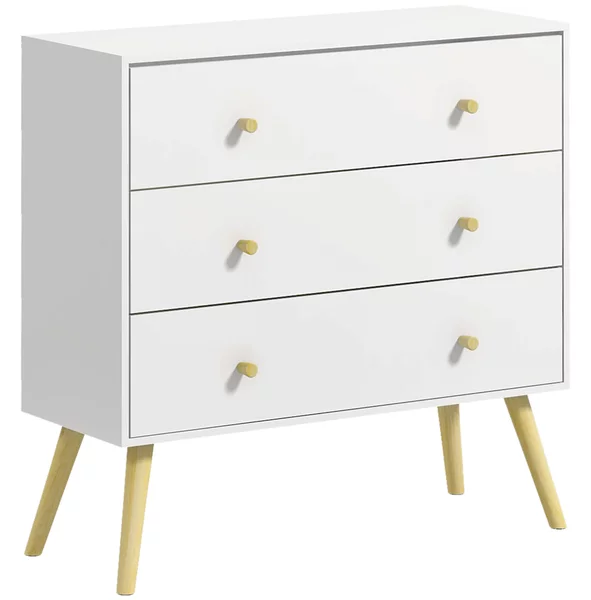 HOMCOM Cassettiera 3 Cassetti con Maniglie in Truciolato e Legno di Pino per Soggiorno e Camera da Letto, 80x30x80 cm, Bianco|Aosom