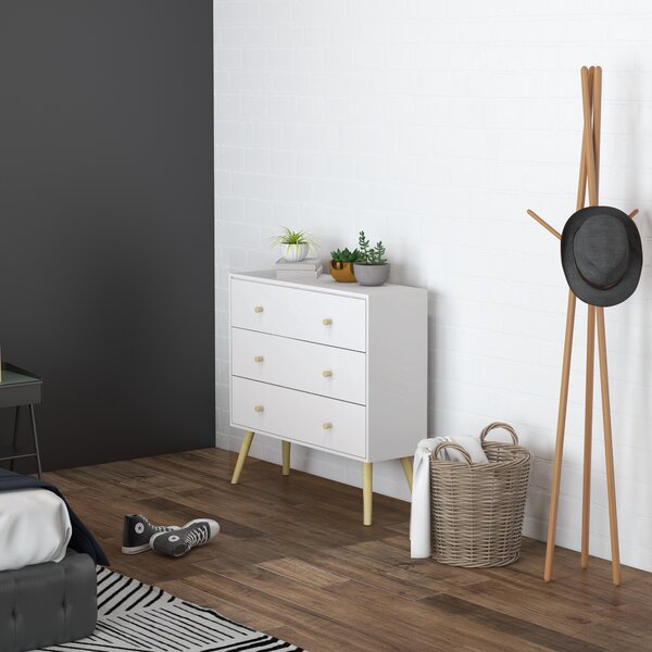HOMCOM Cassettiera 3 Cassetti con Maniglie in Truciolato e Legno di Pino per Soggiorno e Camera da Letto, 80x30x80 cm, Bianco|Aosom