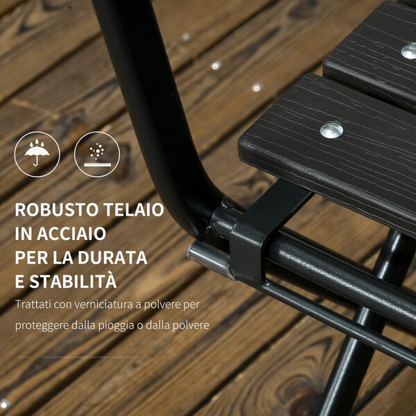 Outsunny Set da Giardino 3 Pezzi con 2 Sedie e Tavolo Pieghevoli in Acciaio e HDPE, Grigio Scuro