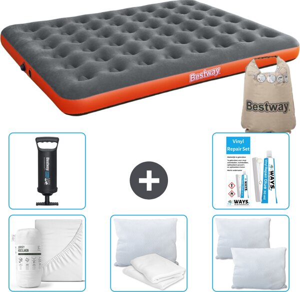 Materasso gonfiabile Bestway - 2 persone - 152 x 203 x 22 cm - grigio/arancio - accessori inclusi