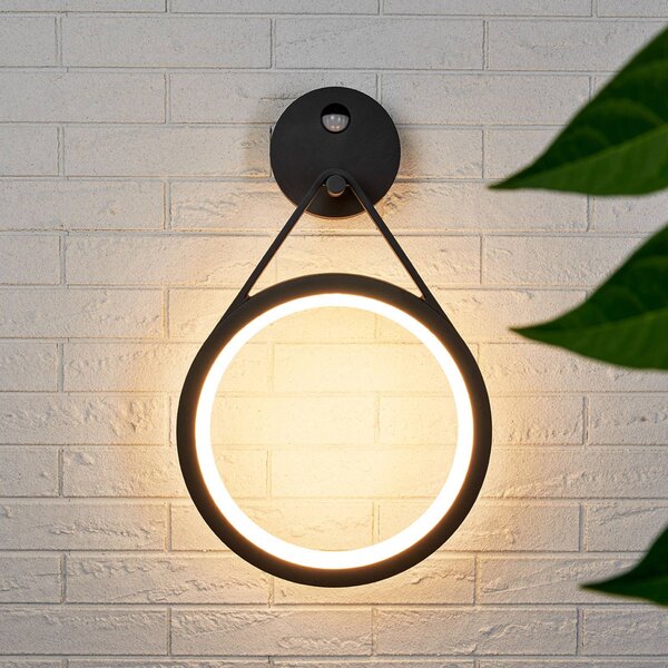 Applique da esterni LED Micro, anello, sensore Mirco Lucande, Nero, Alluminio, Moderno