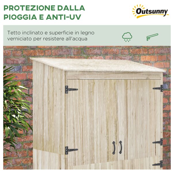 Outsunny Casetta da Giardino in Legno di Abete con 2 Porte e Ripiani, 120x57x183cm, Naturale