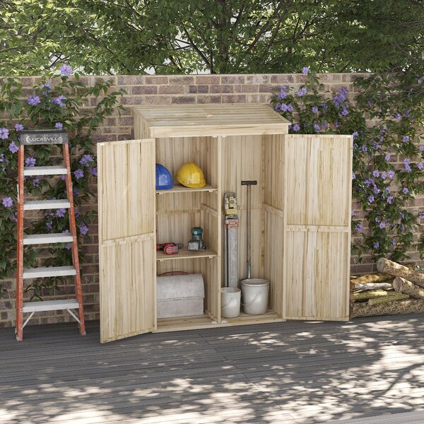 Outsunny Casetta da Giardino in Legno di Abete con 2 Porte e Ripiani, 120x57x183cm, Naturale