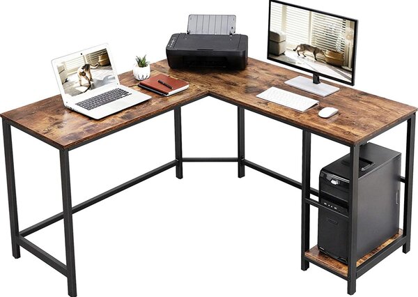Scrivania ad angolo Fabrice 138cm 2 ripiani - marrone rustico/nero