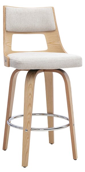 Sgabello da bar scandinavo girevole in tessuto effetto velluto testurizzato beige e legno chiaro H69 cm GARBO