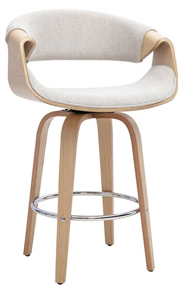 Sgabello da bar di design in tessuto effetto velluto testurizzato beige, legno chiaro e acciaio cromato H68 cm ARAMIS