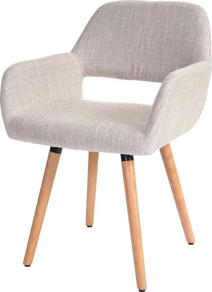 Sedia da sala da pranzo HWC-A50 II, sedia da cucina, design retrò anni '50 ~ tessuto, crema/grigio, gambe leggere