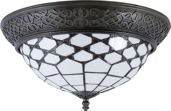 Clayre & Eef Lampada da soffitto Tiffany Ø 38x19 cm Vetro bianco marrone