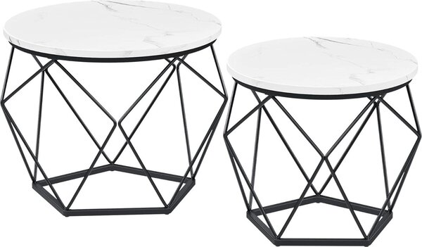 VASAGLE Tavolini rotondi, set di 2 tavolini, stile moderno, piano d'appoggio rimovibile, struttura in acciaio, per soggiorno, bianco e nero