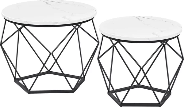 VASAGLE Tavolini rotondi, set di 2 tavolini, stile moderno, piano d'appoggio rimovibile, struttura in acciaio, per soggiorno, bianco e nero
